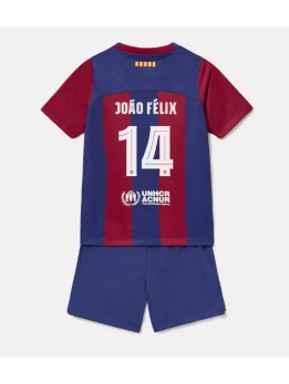 Billige Barcelona Joao Felix #14 Hjemmedraktsett Barn 2023-24 Kortermet (+ Korte bukser)